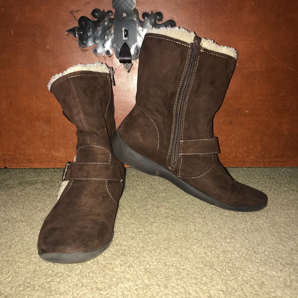 Brown and fur boots